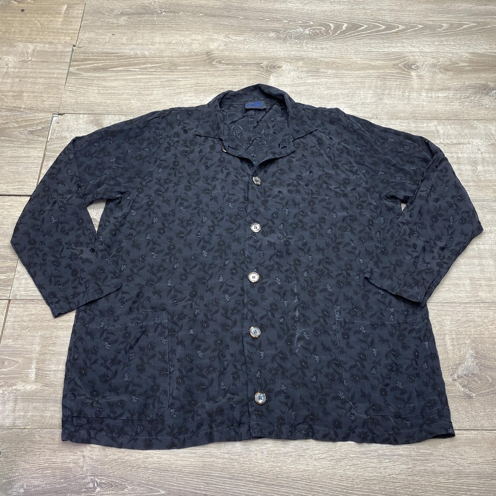 CP Shades Shirt Womens S/M Black Floral Button Front Tunic Pockets Long Sleeve